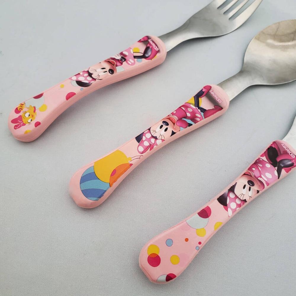 Conjunto de Talheres Minnie Rosa 3 Peças Garfo Faca Colher I