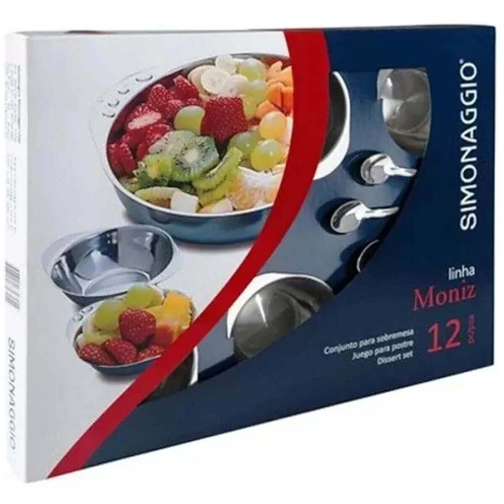 Jogo de Sobremesa Conjunto 12 peças Inox Tigelas e Colheres Simonaggio Moniz