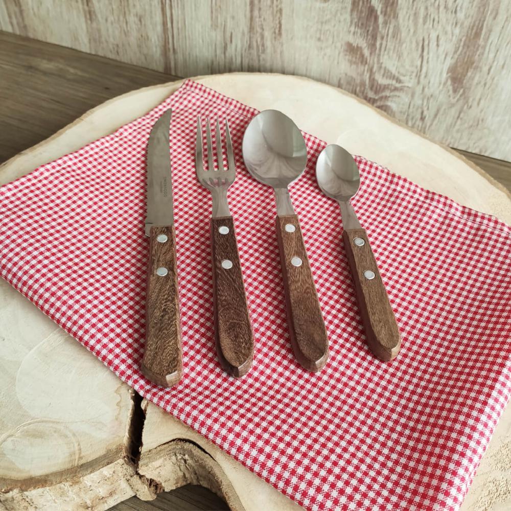 Jogo de Talheres Cucina Mia Cabo de Madeira 24pçs Faqueiro Simonaggio