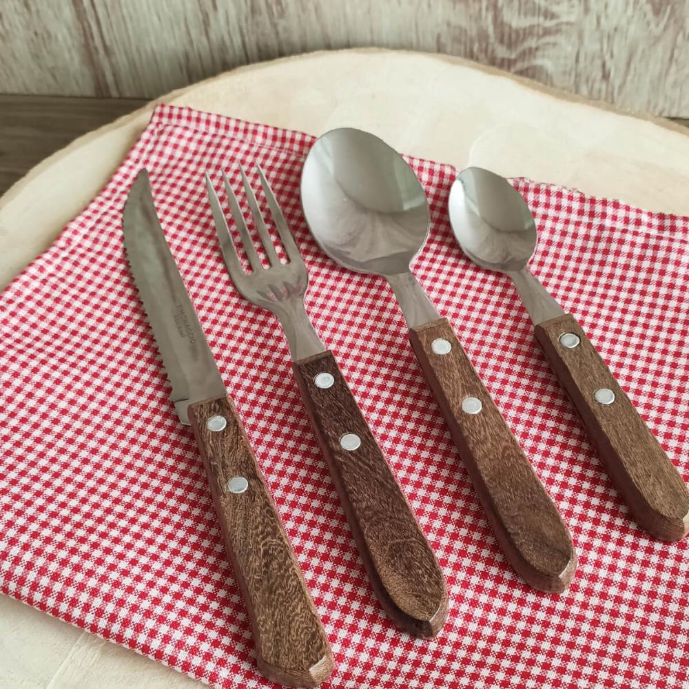 Jogo de Talheres Cucina Mia Cabo de Madeira 24pçs Faqueiro Simonaggio