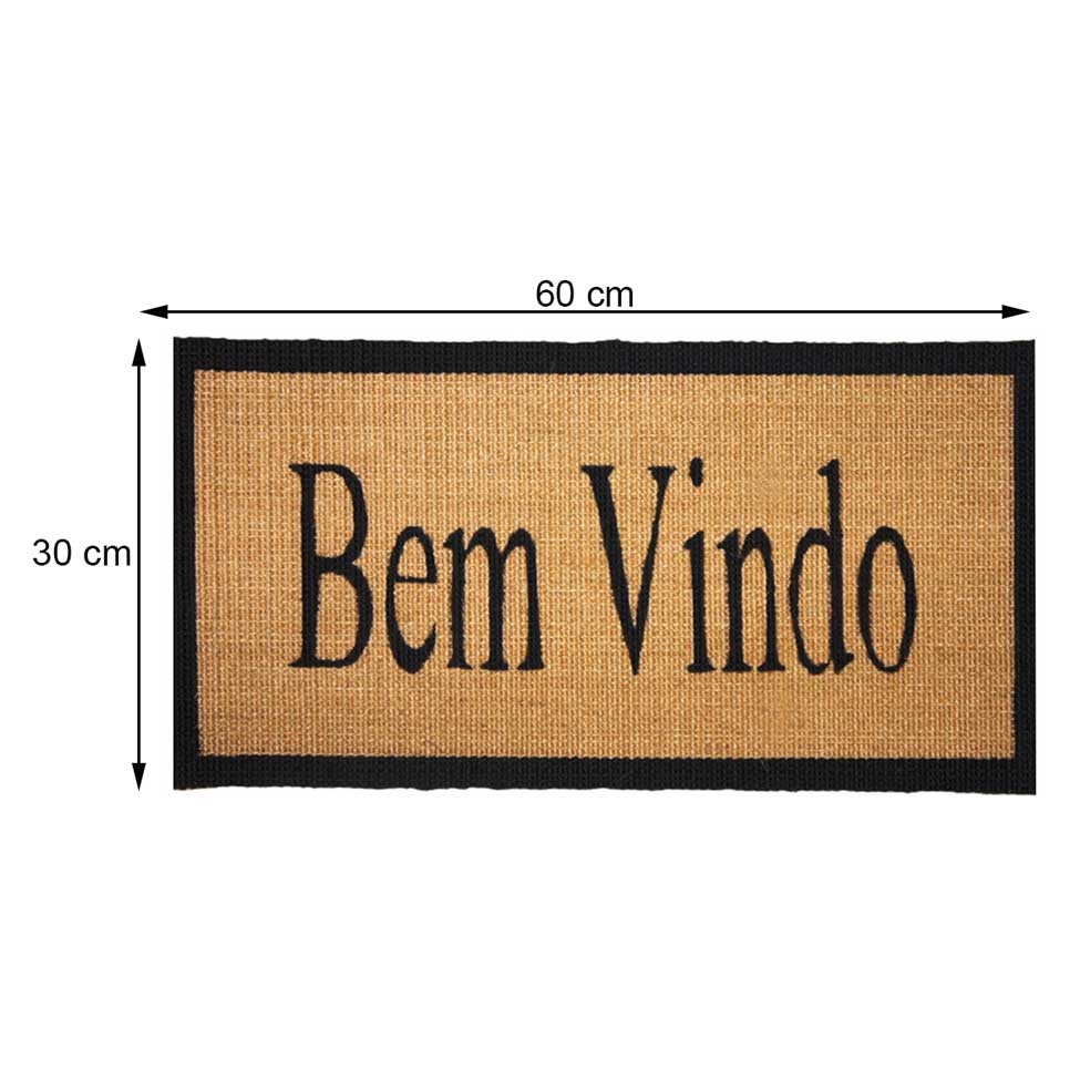 Capacho Riacho Bem Vindo 30x60 cm Natural e Preto Apaeb