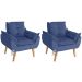 Kit 02 Poltrona Decorativa Confortável Opala Azul Marinho com fibra de silicone e pés quadrado SMF DECOR