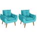 Kit 02 Poltrona Decorativa e Descanso Confortável Opala Azul Turguesa com fibra de silicone e pés quadrado SMF DECOR