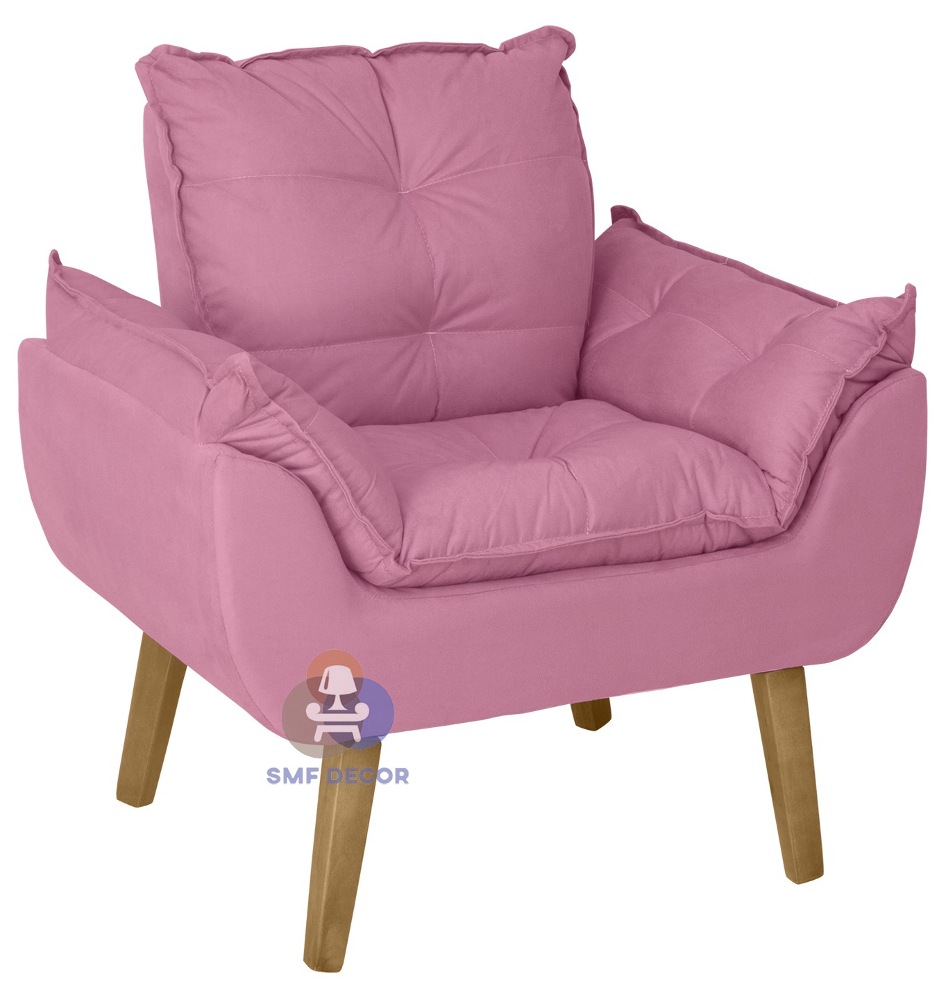 Kit 02 Poltrona Decorativa e Descanso Opala Rosê com fibra de silicone e pés quadrado SMF DECOR