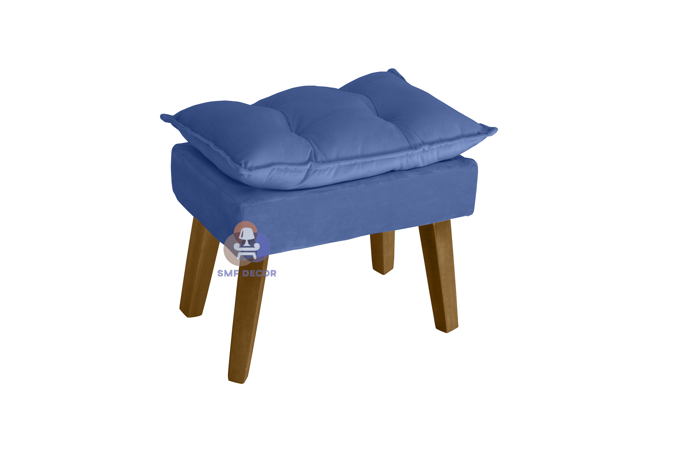Kit 02 Poltrona Decorativa e Puff Opala Azul Marinho com fibra de silicone e pés quadrado SMF DECOR