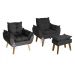 Kit 02 Poltrona Decorativa e Puff Opala Preto com fibra de silicone e pés quadrado SMF DECOR