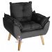 Kit 02 Poltrona Decorativa e Puff Opala Preto com fibra de silicone e pés quadrado SMF DECOR