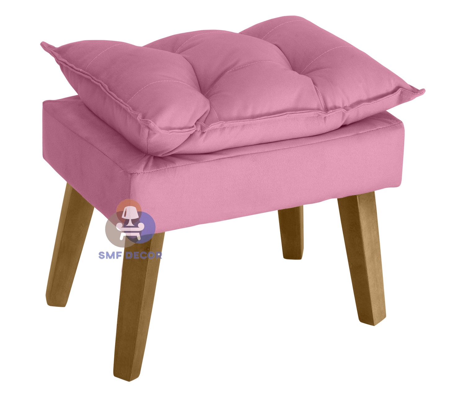 Kit 02 Poltrona Decorativa e Puff Opala Rosê com fibra de silicone e pés quadrado SMF DECOR