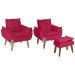 Kit 02 Poltrona Decorativa e Puff Opala Vermelho com fibra de silicone e pés quadrado SMF DECOR