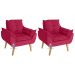 Kit 02 Poltrona Decorativa e Puff Opala Vermelho com fibra de silicone e pés quadrado SMF DECOR