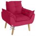 Kit 02 Poltrona Decorativa e Puff Opala Vermelho com fibra de silicone e pés quadrado SMF DECOR