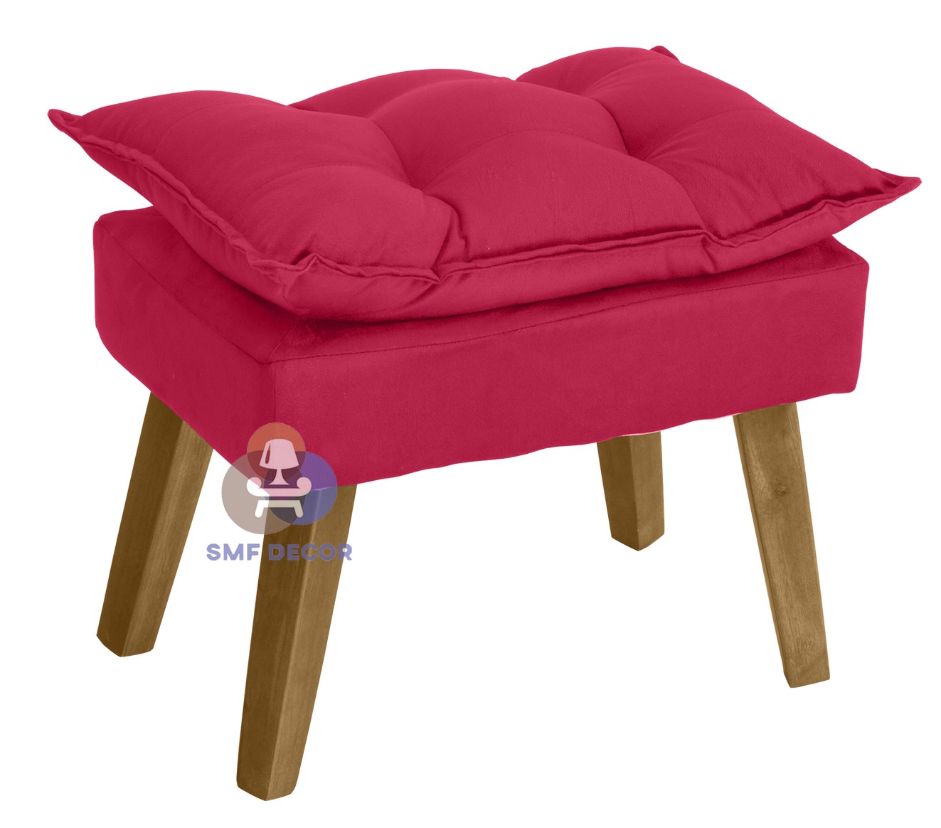 Kit 02 Poltrona Decorativa e Puff Opala Vermelho com fibra de silicone e pés quadrado SMF DECOR