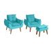 Kit 02 Poltrona/Cadeira Decorativa E Puff Glamour  Com Pés Quadrado Azul Turquesa