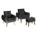 Kit 02 Poltrona/Cadeira Decorativa E Puff Glamour  Com Pés Quadrado Preto