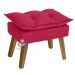 Kit 02 Poltrona/Cadeira Decorativa E Puff Glamour  Com Pés Quadrado Vermelho