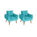 Kit 02 Poltrona/Cadeira Decorativa Glamour Com Pés Quadrado Azul Turquesa
