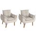Kit 02 Poltrona/Cadeira Decorativa Glamour Com Pés Quadrado Bege