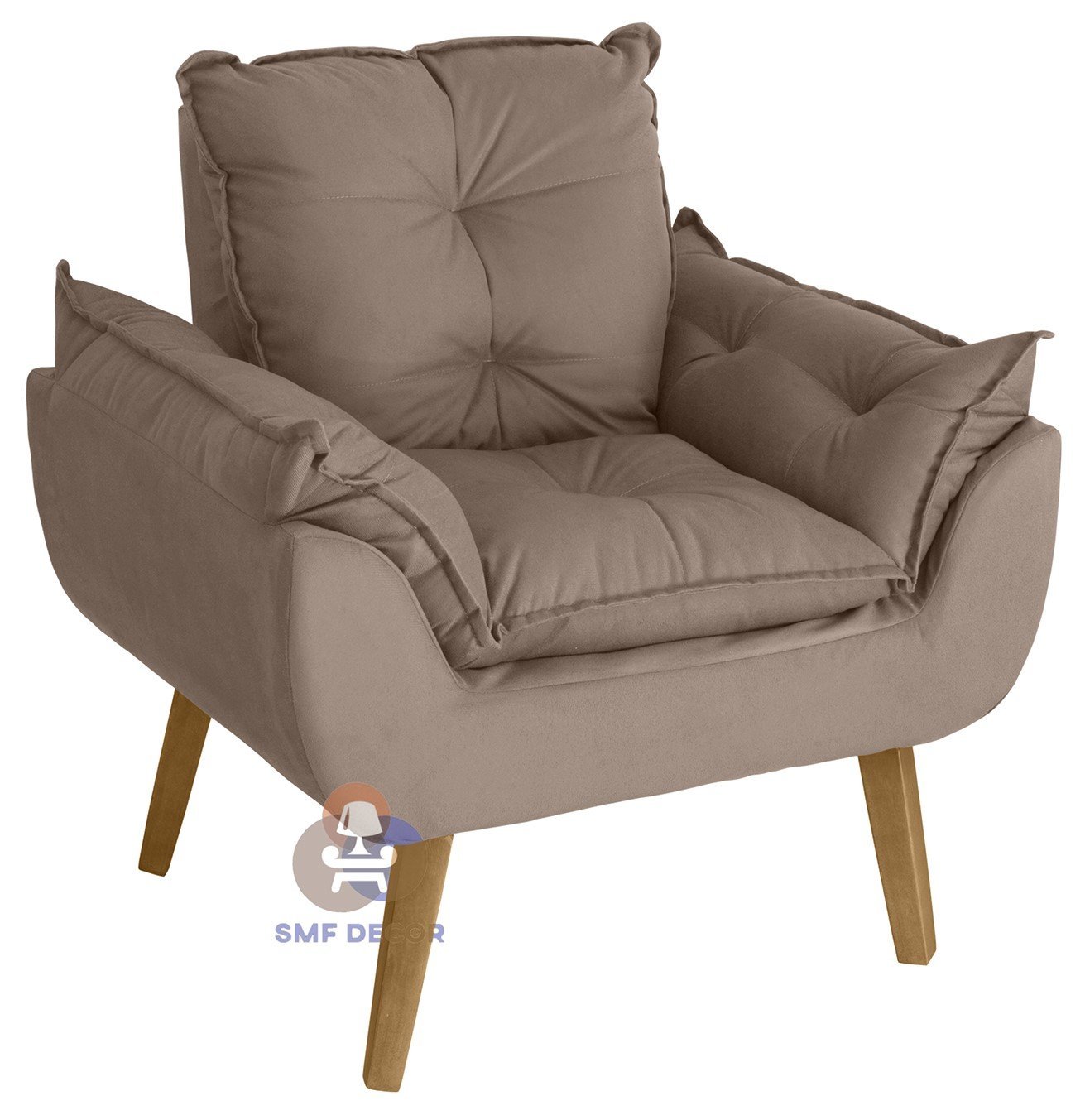 Kit 02 Poltrona/Cadeira Decorativa Glamour Com Pés Quadrado Capuccino