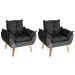 Kit 02 Poltrona/Cadeira Decorativa Glamour Com Pés Quadrado Preto