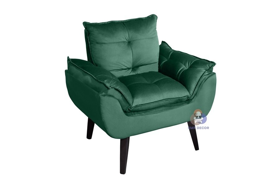 Kit 02 Poltrona/Cadeira Decorativa Glamour Com Pés Quadrado Verde Veludo