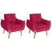 Kit 02 Poltrona/Cadeira Decorativa Glamour Com Pés Quadrado Vermelho
