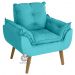 Poltrona Decorativa Confortável Opala Azul Turguesa  com fibra de silicone e pés quadrado SMF DECOR