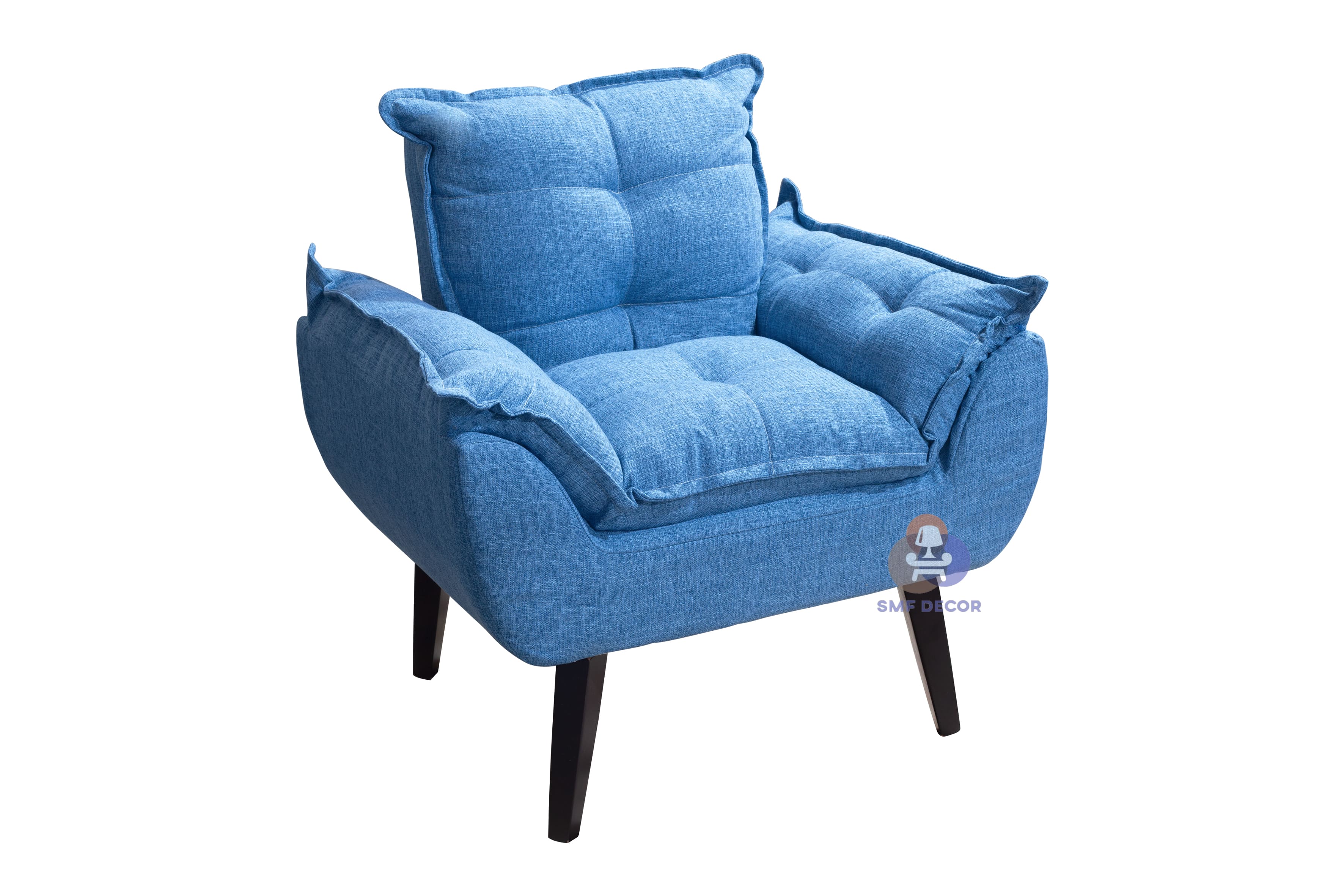 Poltrona Decorativa Opala Azul Linho com fibra de silicone e pés quadrado SMF DECOR