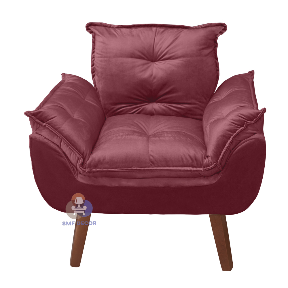 Poltrona Decorativa Opala Bordô/Vinho  com fibra de silicone e pés quadrado SMF DECOR