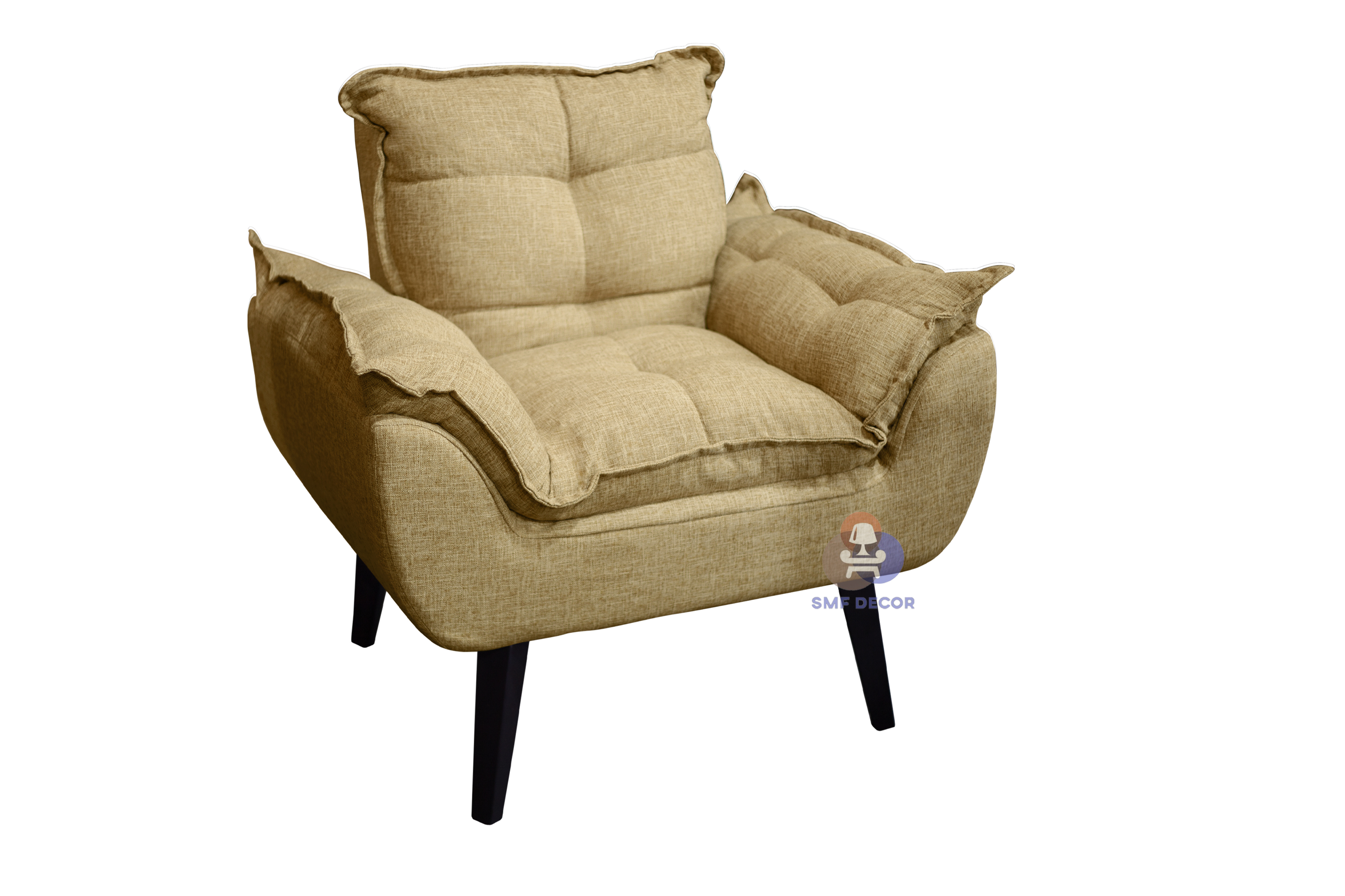 Poltrona Decorativa Opala Palha Linho com fibra de silicone e pés quadrado SMF DECOR