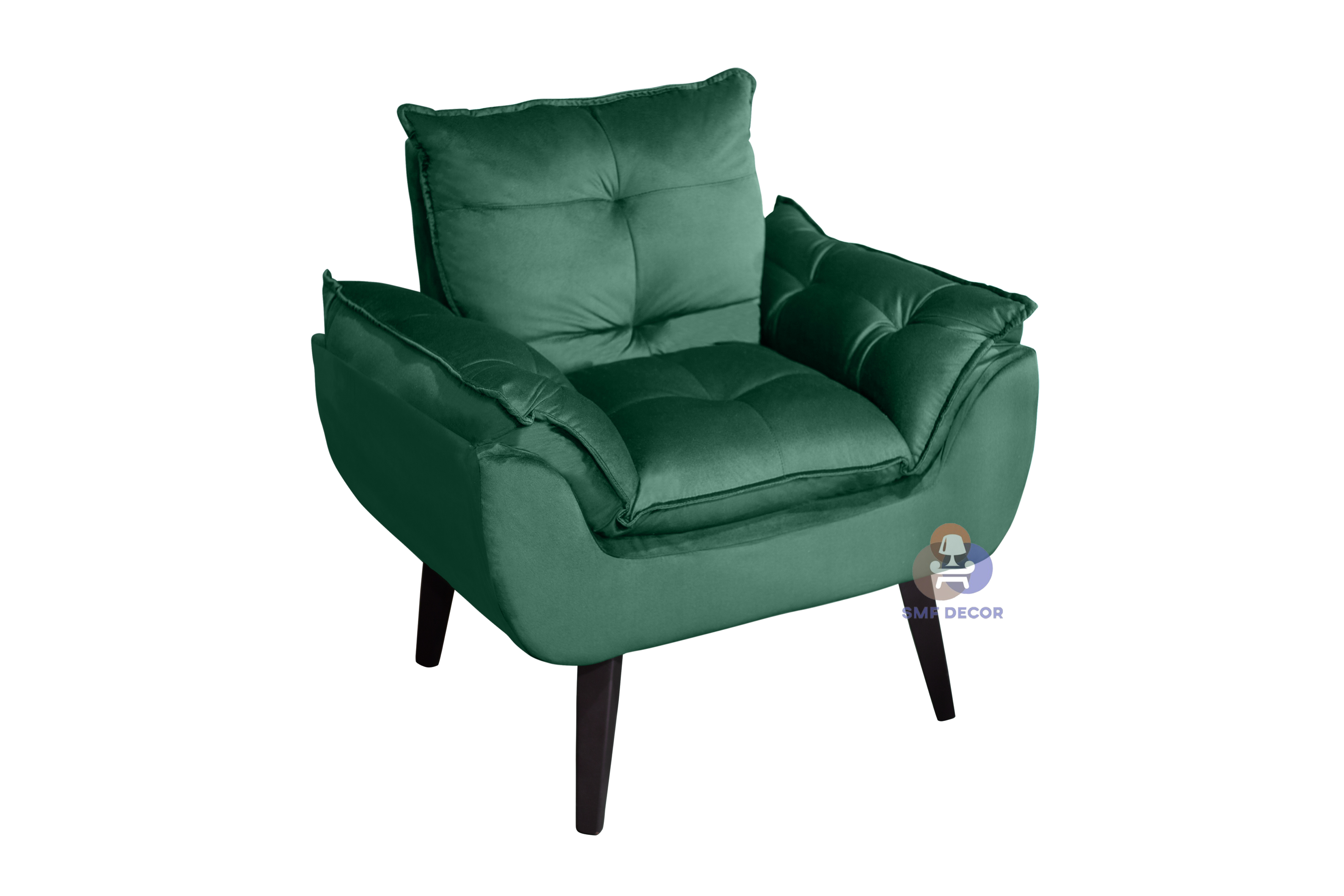 Poltrona Decorativa Opala Veludo Verde com fibra de silicone e pés quadrado SMF DECOR