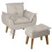 Poltrona Decorativa Opala e Puff Opala Bege Claro com fibra de silicone e pés quadrado SMF DECOR