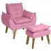 Poltrona Decorativa Opala e Puff Opala Rosê com fibra de silicone e pés quadrado SMF DECOR