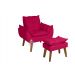 Poltrona Decorativa Opala e Puff Opala Vermelho com fibra de silicone e pés quadrado SMF DECOR