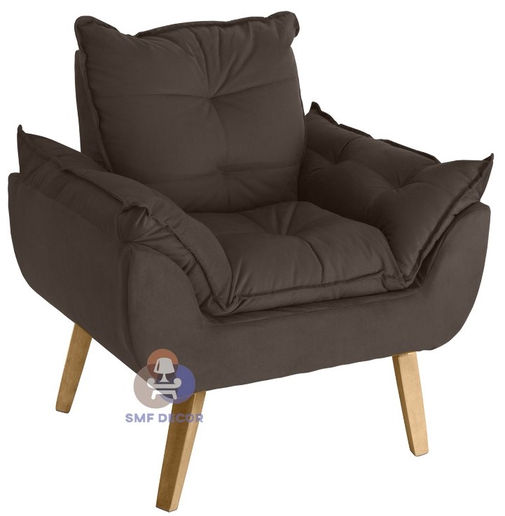 Poltrona Decorativa e Descanso Opala Marrom com fibra de silicone e pés quadrado SMF DECOR