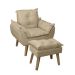 Poltrona/Cadeira Decorativa E Puff Glamour Bege Linho Com Pés Quadrado Bege Linho