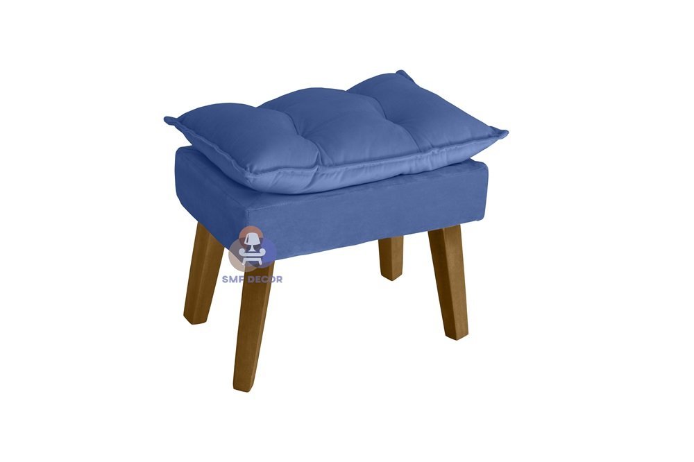 Poltrona/Cadeira Decorativa E Puff Glamour Com Pés Quadrado Azul Marinho