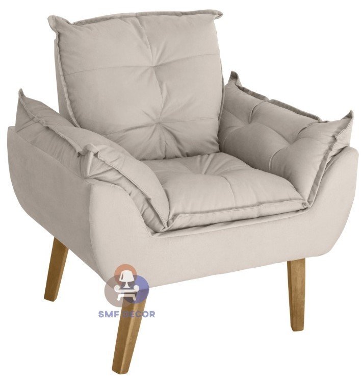 Poltrona/Cadeira Decorativa Glamour Com Pés Quadrado Bege