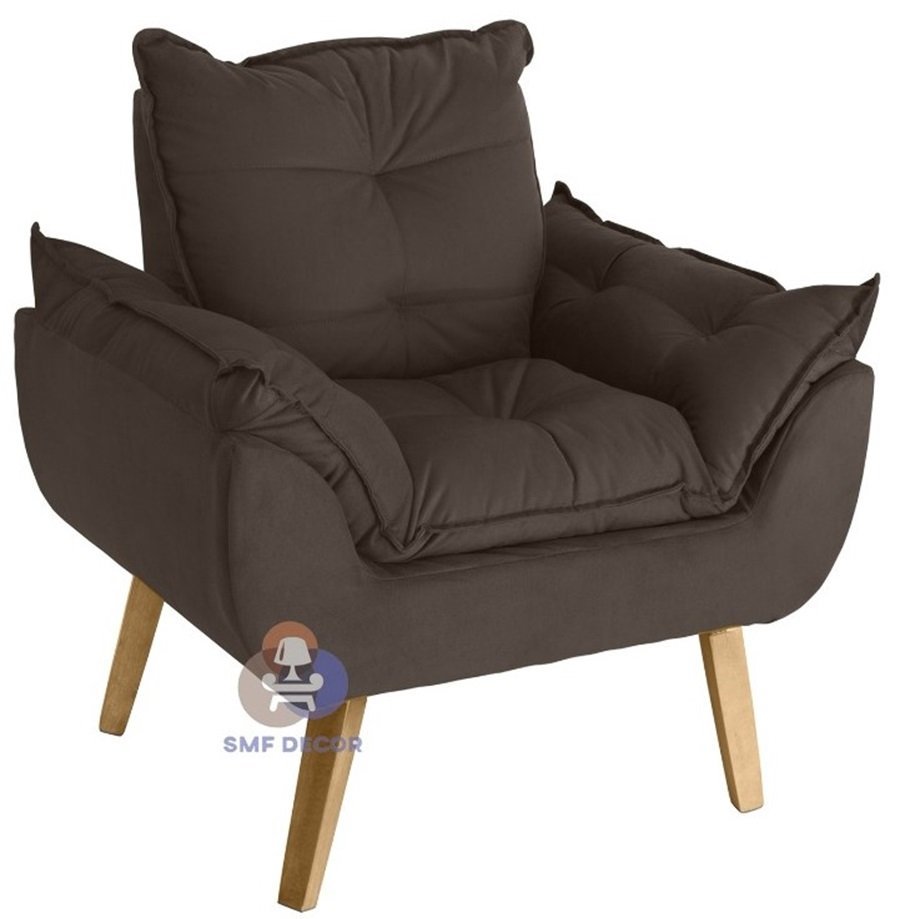 Poltrona/Cadeira Decorativa Glamour Com Pés Quadrado Marrom
