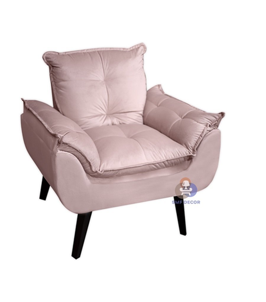 Poltrona/Cadeira Decorativa Glamour Com Pés Quadrado Rosa Veludo