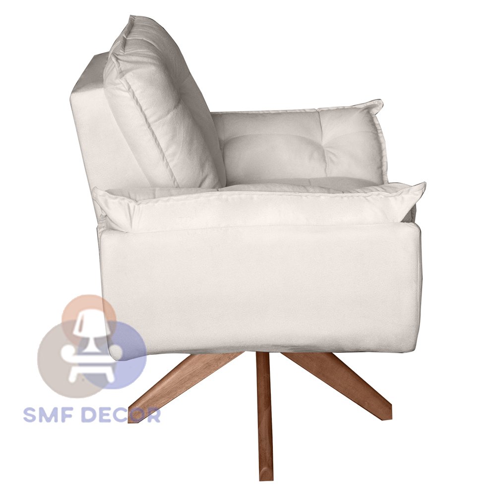 Poltrona/Cadeira Decorativa Glamour Opala Com Base Giratória 30cm em Madeira Bege