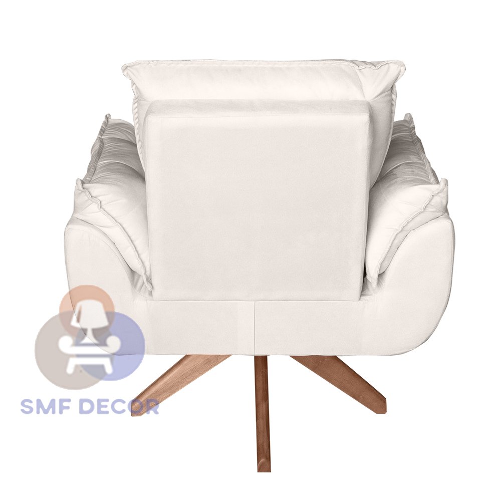 Poltrona/Cadeira Decorativa Glamour Opala Com Base Giratória 30cm em Madeira Bege
