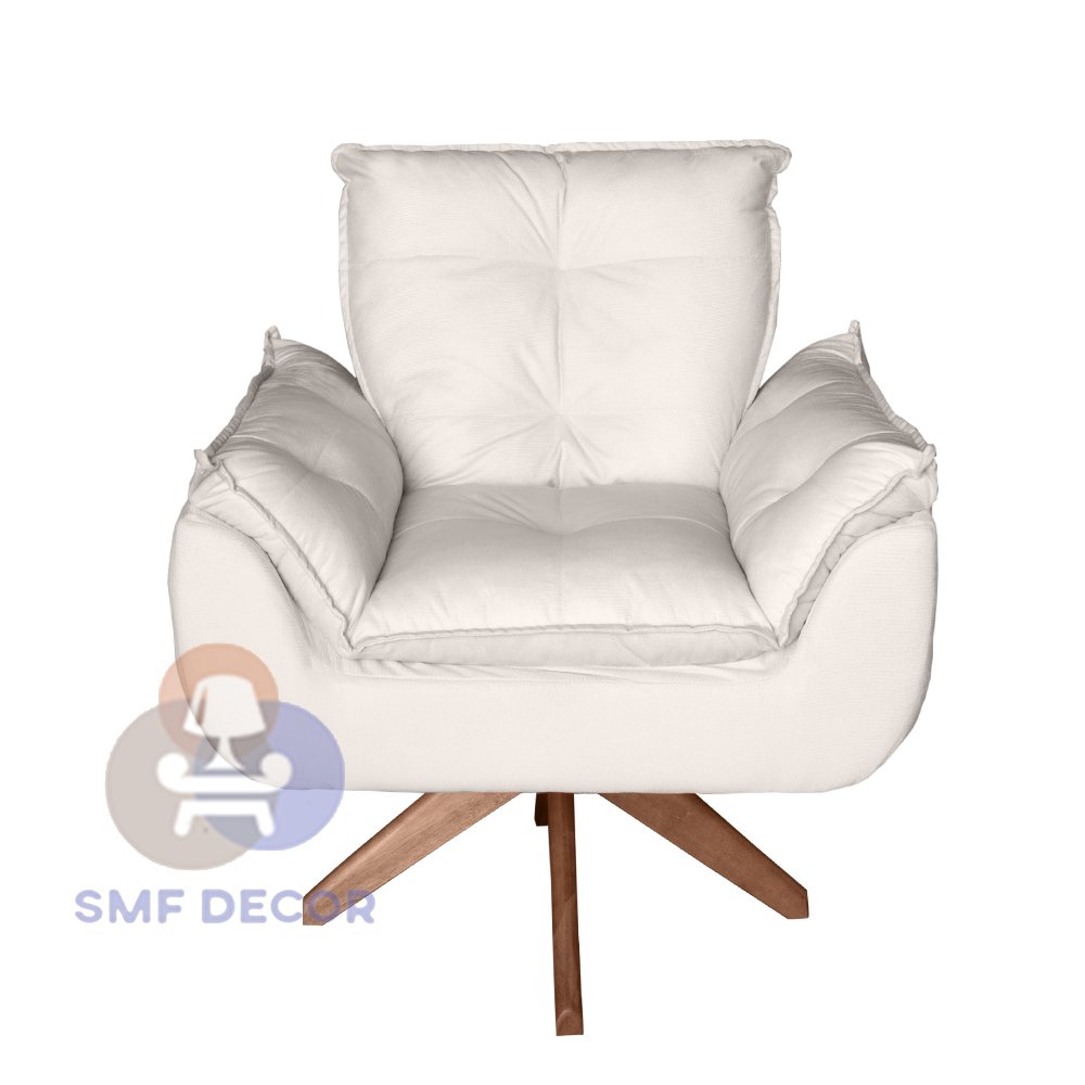 Poltrona/Cadeira Decorativa Glamour Opala Com Base Giratória 30cm em Madeira Bege
