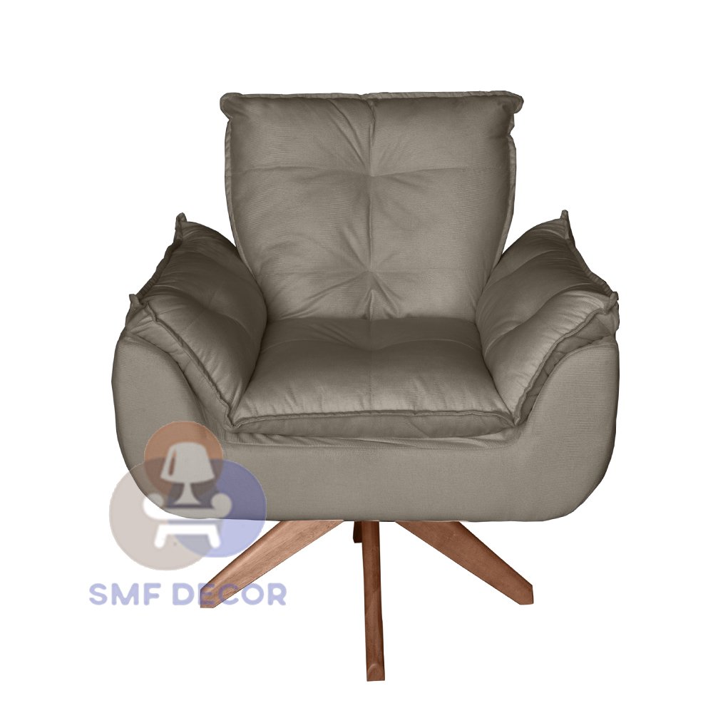 Poltrona/Cadeira Decorativa Glamour Opala Com Base Giratória 30cm em Madeira Capuccino