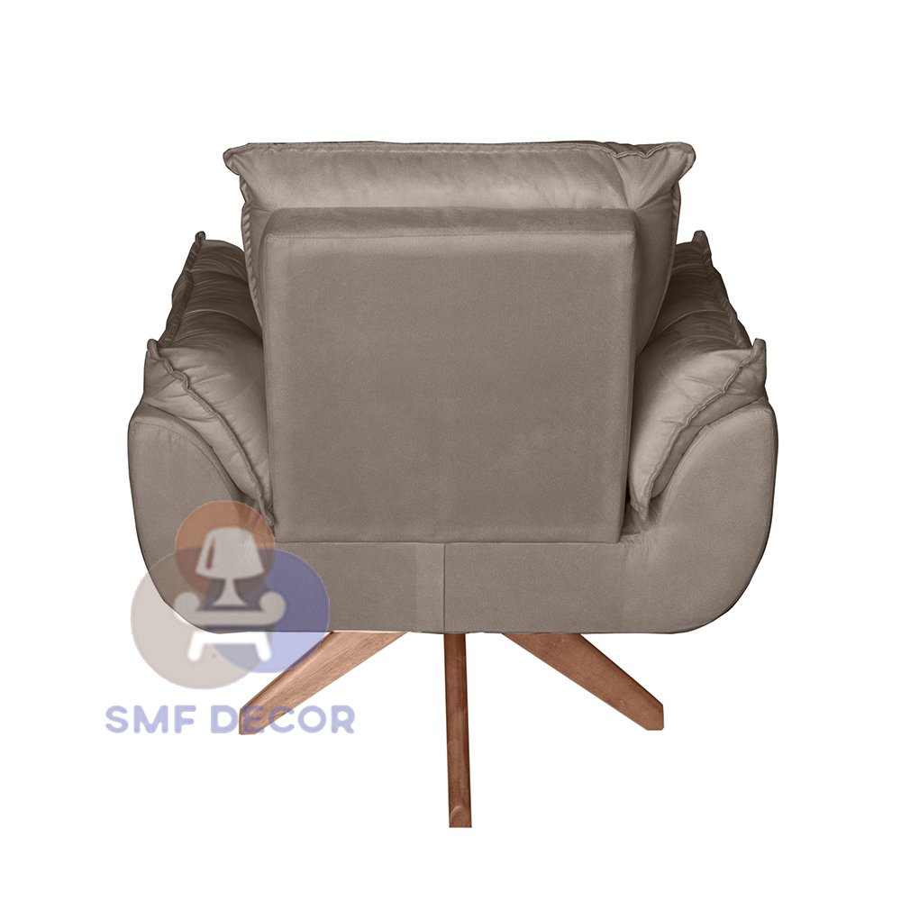 Poltrona/Cadeira Decorativa Glamour Opala Com Base Giratória 30cm em Madeira Capuccino