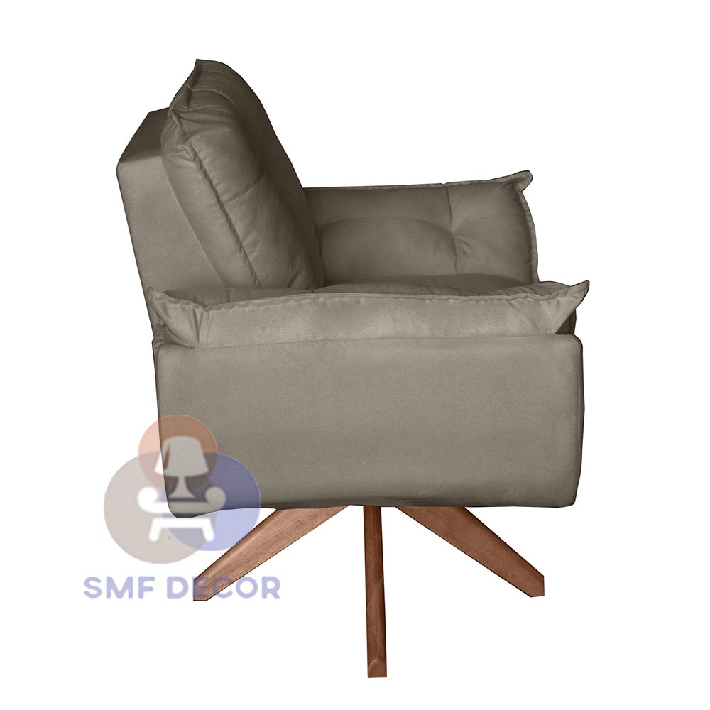 Poltrona/Cadeira Decorativa Glamour Opala Com Base Giratória 30cm em Madeira Capuccino
