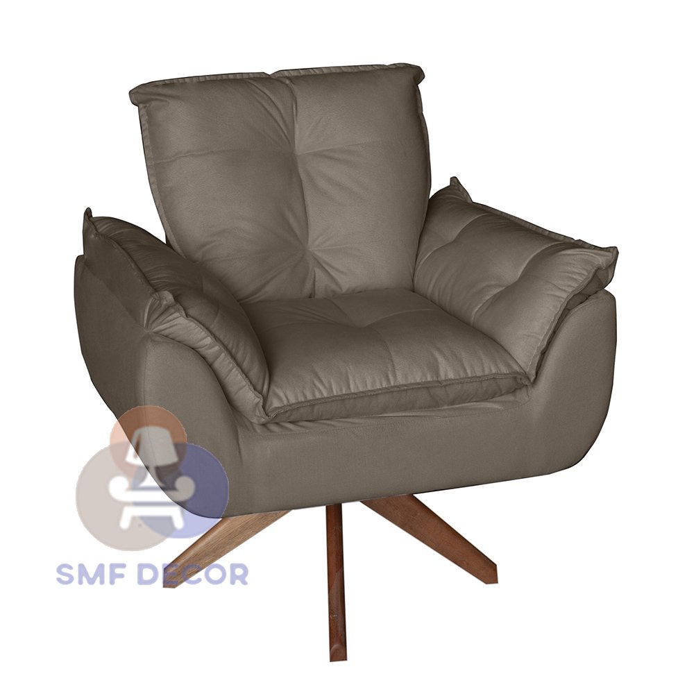 Poltrona/Cadeira Decorativa Glamour Opala Com Base Giratória 30cm em Madeira Capuccino