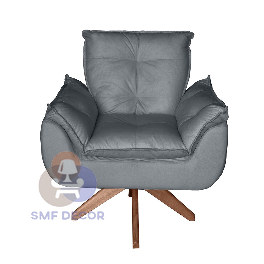 Poltrona/Cadeira Decorativa Glamour Opala Com Base Giratória 30cm em Madeira Cinza