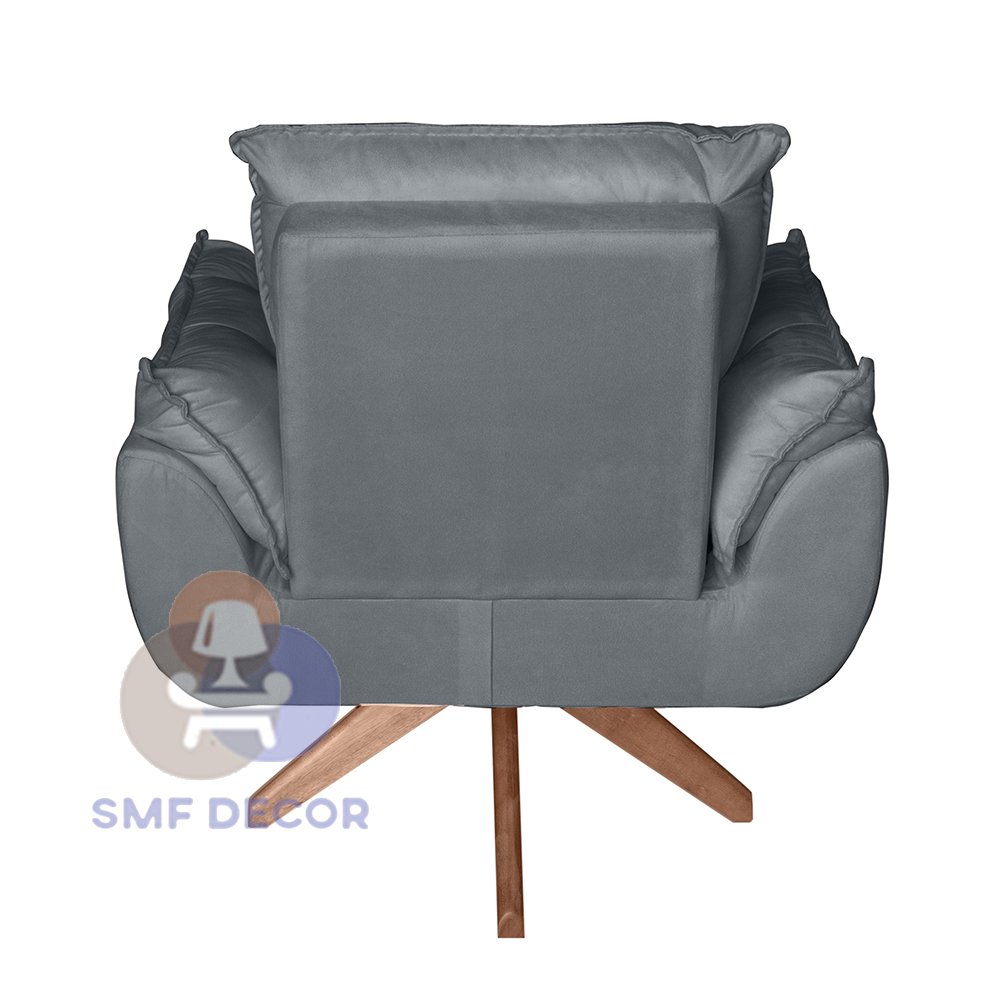 Poltrona/Cadeira Decorativa Glamour Opala Com Base Giratória 30cm em Madeira Cinza