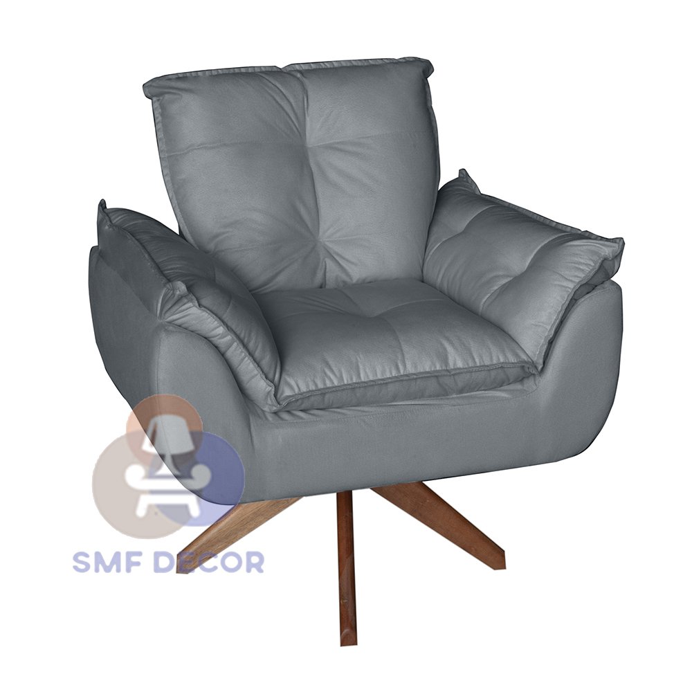 Poltrona/Cadeira Decorativa Glamour Opala Com Base Giratória 30cm em Madeira Cinza