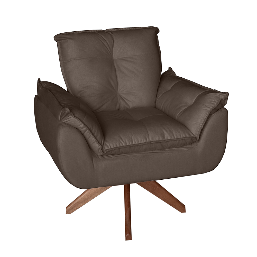 Poltrona/Cadeira Decorativa Glamour Opala Com Base Giratória 30cm em Madeira Marrom